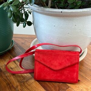 Vintage Bruno Magli suede and leather bag purse - cherry red/ crossbody